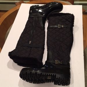 💨Black quilted knee high winter boots